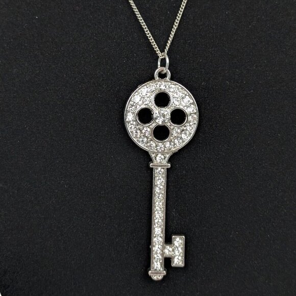 Vintage Rhinestone Key Pendant Necklace - Picture 3 of 6